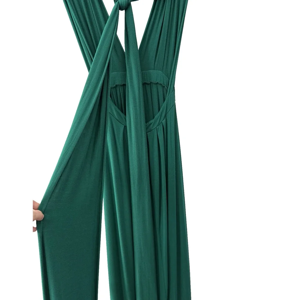 Tart Emerald Green Halter Maxi Dress Backless Plunging Grecian Modal M - Picture 3 of 14